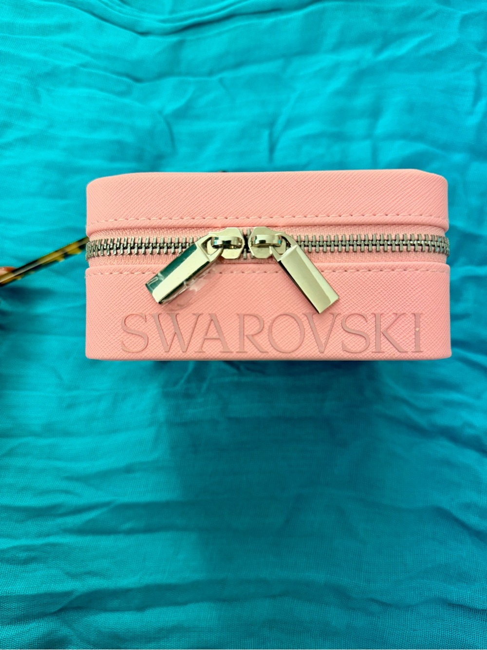 Swarovski Pink Travel Jewelry Case with Mirror Ring Rolls & Compartments